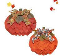 Burlap Pumpkin Garland with Bows and Berries, Handmade Fall Pumpkin Wreath, Burlap Autumn Wreathes, Fall Door Wreath for Autumn Halloween Christmas Thanksgiving Wall Decor (Mix,2Pcs)