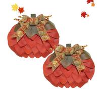 Burlap Pumpkin Garland with Bows and Berries, Handmade Fall Pumpkin Wreath, Burlap Autumn Wreathes, Fall Door Wreath for Autumn Halloween Christmas Thanksgiving Wall Decor (B,2Pcs)