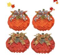 Burlap Pumpkin Garland with Bows and Berries, Handmade Fall Pumpkin Wreath, Burlap Autumn Wreathes, Fall Door Wreath for Autumn Halloween Christmas Thanksgiving Wall Decor (Mix,4Pcs)
