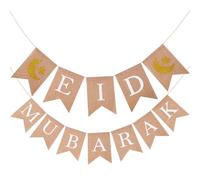 Burlap Ramadan Eid Mubarak Banner, Wooden Decorations for Home, Banner with Moon and Star, for Restaurant Garden and Fireplace Mantel Supplies Decoration