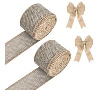 Burlap Ribbon, 4cm Green Ribbon Jute Ribbon Roll, 2 Rolls of 10 Metre Burlap Ribbon, Natural Craft Ribbon for Florist, Presents Packing, Rustic Wedding & Christmas Decorations (Natural Color)