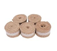 Burlap Ribbon with White Lace Trims 5 Rolls 6.6FT Each | Soft handmade burlap ribbon with pre stitched lace edges for rustic wedding decorations and DIY crafts