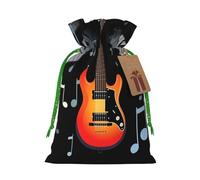 Burlap Santa Sack with Tags, Green Christmas Ribbon Holiday Gift Wrap Bag Reusable Drawstring Christmas Gift Bag Guitar Piano Pattern Gift Wrapping Bags Personalized Xmas Sacks for Presents Small