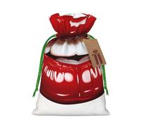 Burlap Santa Sack with Tags, Green Christmas Ribbon Holiday Gift Wrap Bag Reusable Drawstring Christmas Gift Bag Cute Graphic Red Lips Gift Wrapping Bags Personalized Xmas Sacks for Presents Medium