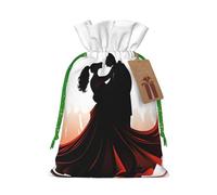 Burlap Santa Sack with Tags, Green Christmas Ribbon Holiday Gift Wrap Bag Reusable Drawstring Christmas Gift Bag Ballroom Dance Gift Wrapping Bags Personalized Xmas Sacks for Presents Small