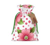 Burlap Santa Sack with Tags, Green Christmas Ribbon Holiday Gift Wrap Bag Reusable Drawstring Christmas Gift Bag Polka Dot Flower Gift Wrapping Bags Personalized Xmas Sacks for Presents Small