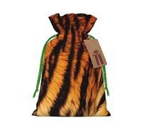Burlap Santa Sack with Tags, Green Christmas Ribbon Holiday Gift Wrap Bag Reusable Drawstring Gift Bag Tiger Striped Pattern Gift Wrapping Bags Personalized Christmas Sacks for Presents Medium