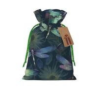 Burlap Santa Sack with Tags, Green Christmas Ribbon Holiday Gift Wrap Bag Reusable Drawstring Gift Bag Dragonfly pattern Gift Wrapping Bags Personalized Christmas Sacks for Presents Medium