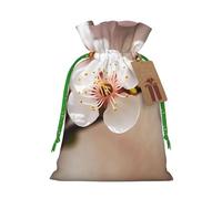 Burlap Santa Sack with Tags, Green Christmas Ribbon Holiday Gift Wrap Bag Reusable Drawstring Gift Bag Cherry Blossom Gift Wrapping Bags Personalized Christmas Sacks for Presents Medium
