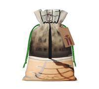 Burlap Santa Sack with Tags, Green Christmas Ribbon Holiday Gift Wrap Bag Reusable Drawstring Gift Bag Amazing Basketball Court Gift Wrapping Bags Personalized Christmas Sacks for Presents Small