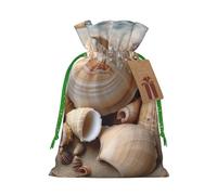 Burlap Santa Sack with Tags, Green Christmas Ribbon Holiday Gift Wrap Bag Reusable Drawstring Gift Bag Seashells by the seashore Gift Wrapping Bags Personalized Christmas Sacks for Presents Small
