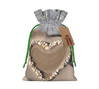Burlap Santa Sack with Tags, Green Christmas Ribbon Holiday Gift Wrap Bag Reusable Drawstring Gift Bag Beach Sand Heart Door Gift Wrapping Bags Personalized Christmas Sacks for Presents Medium