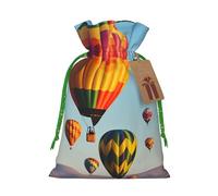 Burlap Santa Sack with Tags, Green Christmas Ribbon Holiday Gift Wrap Bag Reusable Drawstring Gift Bag Hot Air Balloons Gift Wrapping Bags Personalized Christmas Sacks for Presents Small