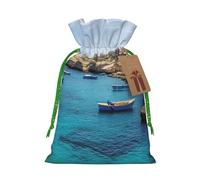 Burlap Santa Sack with Tags, Green Christmas Ribbon Holiday Gift Wrap Bag Reusable Drawstring Gift Bag Coastal of Malta Gift Wrapping Bags Personalized Christmas Sacks for Presents Small