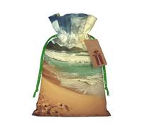 Burlap Santa Sack with Tags, Green Christmas Ribbon Holiday Gift Wrap Bag Reusable Drawstring Gift Bag Sunset on The Beach Gift Wrapping Bags Personalized Christmas Sacks for Presents Medium