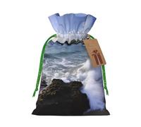 Burlap Santa Sack with Tags, Green Christmas Ribbon Holiday Gift Wrap Bag Reusable Drawstring Gift Bag Puerto Rico - Beach Gift Wrapping Bags Personalized Christmas Sacks for Presents Medium