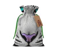 Burlap Santa Sack with Tags, Green Christmas Ribbon Holiday Gift Wrap Bag Reusable Drawstring Gift Bag Tiger with Teal Eyes Gift Wrapping Bags Personalized Christmas Sacks for Presents Medium