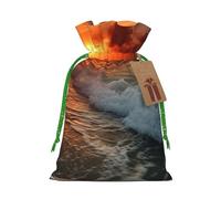 Burlap Santa Sack with Tags, Green Christmas Ribbon Holiday Gift Wrap Bag Reusable Drawstring Gift Bag The Beach Sunset Gift Wrapping Bags Personalized Christmas Sacks for Presents Medium