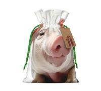 Burlap Santa Sack with Tags, Green Christmas Ribbon Holiday Gift Wrap Bag Reusable Drawstring Gift Bag Smiling Gift Wrapping Bags Personalized Christmas Sacks for Presents Medium