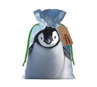 Burlap Santa Sack with Tags, Green Christmas Ribbon Holiday Gift Wrap Bag Reusable Drawstring Gift Bag Cute Penguins Baby Taking Gift Wrapping Bags Personalized Christmas Sacks for Presents Medium