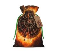 Burlap Santa Sack with Tags, Green Christmas Ribbon Holiday Gift Wrap Bag Reusable Drawstring Gift Bag Dart Board Gift Wrapping Bags Personalized Christmas Sacks for Presents Medium