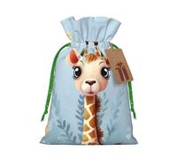 Burlap Santa Sack with Tags, Green Christmas Ribbon Holiday Gift Wrap Bag Reusable Drawstring Gift Bag Cute Giraffe Flowers Gift Wrapping Bags Personalized Christmas Sacks for Presents Small