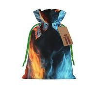 Burlap Santa Sack with Tags, Green Christmas Ribbon Holiday Gift Wrap Bag Reusable Drawstring Gift Bag Ice and Fire Dragons Gift Wrapping Bags Personalized Christmas Sacks for Presents Medium