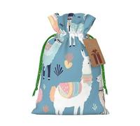 Burlap Santa Sack with Tags, Green Christmas Ribbon Holiday Gift Wrap Bag Reusable Drawstring Gift Bag Llama Cartoon Pattern Gift Wrapping Bags Personalized Christmas Sacks for Presents Medium