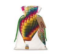 Burlap Santa Sack with Tags, Green Christmas Ribbon Holiday Gift Wrap Bag Reusable Drawstring Gift Bag Color Hot Air Balloon Gift Wrapping Bags Personalized Christmas Sacks for Presents Medium