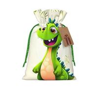 Burlap Santa Sack with Tags, Green Christmas Ribbon Holiday Gift Wrap Bag Reusable Drawstring Gift Bag Cute Dinosaur Gift Wrapping Bags Personalized Christmas Sacks for Presents Medium