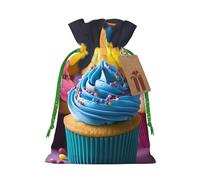 Burlap Santa Sack with Tags, Green Christmas Ribbon Holiday Gift Wrap Bag Reusable Drawstring Gift Bag Colorful Happy Birthday Cupcakes Gift Wrapping Bags Personalized Christmas Sacks for Presents