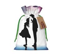 Burlap Santa Sack with Tags, Green Christmas Ribbon Holiday Gift Wrap Bag Reusable Drawstring Gift Bag Anime lovers silhouette Gift Wrapping Bags Personalized Christmas Sacks for Presents Small