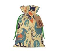 Burlap Santa Sack with Tags, Green Christmas Ribbon Holiday Gift Wrap Bag Reusable Drawstring Gift Bag Australian Animals Gift Wrapping Bags Personalized Christmas Sacks for Presents Small