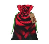 Burlap Santa Sack with Tags, Green Christmas Ribbon Holiday Gift Wrap Bag Reusable Drawstring Gift Bag Red Rose Gift Wrapping Bags Personalized Christmas Sacks for Presents Medium