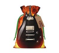 Burlap Santa Sack with Tags, Green Christmas Ribbon Holiday Gift Wrap Bag Reusable Drawstring Gift Bag Rock Guitar Gift Wrapping Bags Personalized Christmas Sacks for Presents Medium