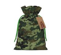 Burlap Santa Sack with Tags, Green Christmas Ribbon Holiday Gift Wrap Bag Reusable Drawstring Gift Bag Green Military Camo Gift Wrapping Bags Personalized Christmas Sacks for Presents Medium