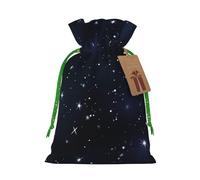 Burlap Santa Sack with Tags, Green Christmas Ribbon Holiday Gift Wrap Bag Reusable Drawstring Gift Bag Cluster of Stars in Night Sky Gift Wrapping Bags Personalized Christmas Sacks for Presents Small