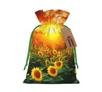 Burlap Santa Sack with Tags, Green Christmas Ribbon Holiday Gift Wrap Bag Reusable Drawstring Gift Bag Dreamlike Sunset Of A Sunflower Field Gift Wrapping Bags Personalized Christmas Sacks for