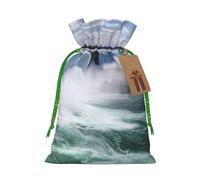 Burlap Santa Sack with Tags, Green Christmas Ribbon Holiday Gift Wrap Bag Reusable Drawstring Gift Bag Niagara Falls Gift Wrapping Bags Personalized Christmas Sacks for Presents Medium