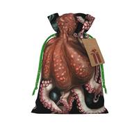 Burlap Santa Sack with Tags, Green Christmas Ribbon Holiday Gift Wrap Bag Reusable Drawstring Gift Bag Octopus Intertwined Gift Wrapping Bags Personalized Christmas Sacks for Presents Medium