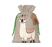 Burlap Santa Sack with Tags, Green Christmas Ribbon Holiday Gift Wrap Bag Reusable Drawstring Gift Bag No Drama Llama Gift Wrapping Bags Personalized Christmas Sacks for Presents Medium