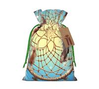 Burlap Santa Sack with Tags, Green Christmas Ribbon Holiday Gift Wrap Bag Reusable Drawstring Gift Bag Catch Dream Net Gift Wrapping Bags Personalized Christmas Sacks for Presents Medium