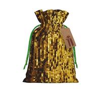 Burlap Santa Sack with Tags, Green Christmas Ribbon Holiday Gift Wrap Bag Reusable Drawstring Gift Bag Gold Sequin Sparkle Gift Wrapping Bags Personalized Christmas Sacks for Presents Medium