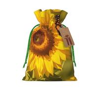 Burlap Santa Sack with Tags, Green Christmas Ribbon Holiday Gift Wrap Bag Reusable Drawstring Gift Bag Sunflower Butterfly Sunny Gift Wrapping Bags Personalized Christmas Sacks for Presents Medium