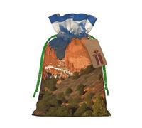 Burlap Santa Sack with Tags, Green Christmas Ribbon Holiday Gift Wrap Bag Reusable Drawstring Gift Bag Pikes Peak Colorado Gift Wrapping Bags Personalized Christmas Sacks for Presents Medium