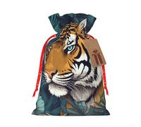 Burlap Santa Sack with Tags, Red Christmas Ribbon Holiday Gift Wrap Bag Reusable Drawstring Christmas Gift Bag Tropical tiger Gift Wrapping Bags Personalized Xmas Sacks for Presents Medium