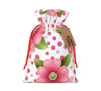 Burlap Santa Sack with Tags, Red Christmas Ribbon Holiday Gift Wrap Bag Reusable Drawstring Christmas Gift Bag Polka Dot Flower Gift Wrapping Bags Personalized Xmas Sacks for Presents Medium