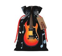 Burlap Santa Sack with Tags, Red Christmas Ribbon Holiday Gift Wrap Bag Reusable Drawstring Christmas Gift Bag Guitar Piano Pattern Gift Wrapping Bags Personalized Xmas Sacks for Presents Small