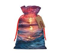 Burlap Santa Sack with Tags, Red Christmas Ribbon Holiday Gift Wrap Bag Reusable Drawstring Christmas Gift Bag Warm Twilight Gift Wrapping Bags Personalized Xmas Sacks for Presents Small