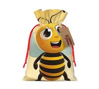 Burlap Santa Sack with Tags, Red Christmas Ribbon Holiday Gift Wrap Bag Reusable Drawstring Christmas Gift Bag Cartoon Bee Gift Wrapping Bags Personalized Xmas Sacks for Presents Small
